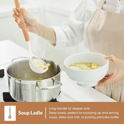 E-far White Cooking Utensils Set of 6, Silicone Kitchen Utensils - Image 5