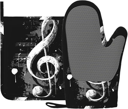 Black Notes Oven Mitts and Pot Holders Sets Non-Slip Silicone Surface by Unknown