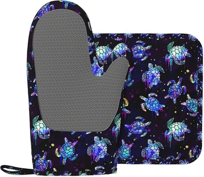 Sea Turtle Oven Mitts and Pot Holders Set by Nmbvcxz
