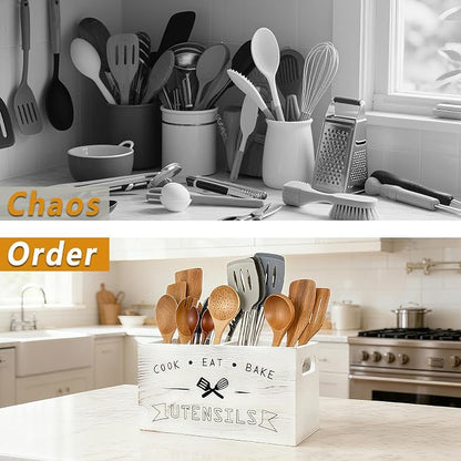 Large and Durable Retro White Wooden Kitchen Utensil Holder - Image 7
