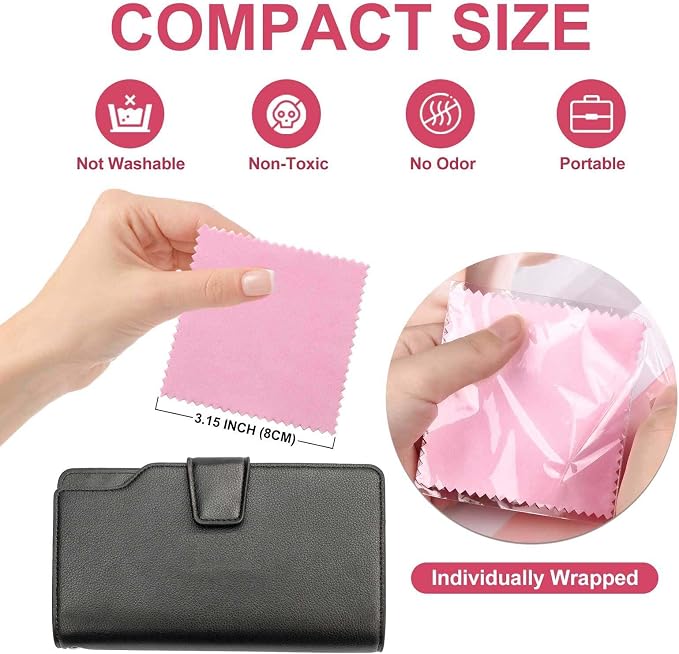 SEVENWELL 100pcs Jewelry Cleaning Cloth Pink Polishing Cloth - Image 2