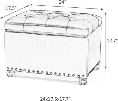24'' Leather Storage Ottoman Rectangular Foot Rest Stool - Image 3