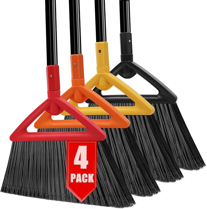 Outdoor Indoor Broom Heavy Duty, 4 Pack Commercial Angle Broom, Ideal of House by PUTNATRUE