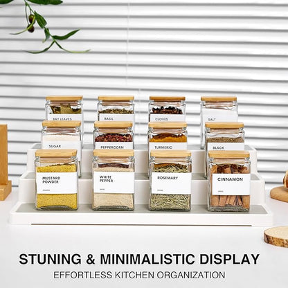 Glass Spice Jars with Bamboo Lid, 4oz Square Spice Containers - Image 2