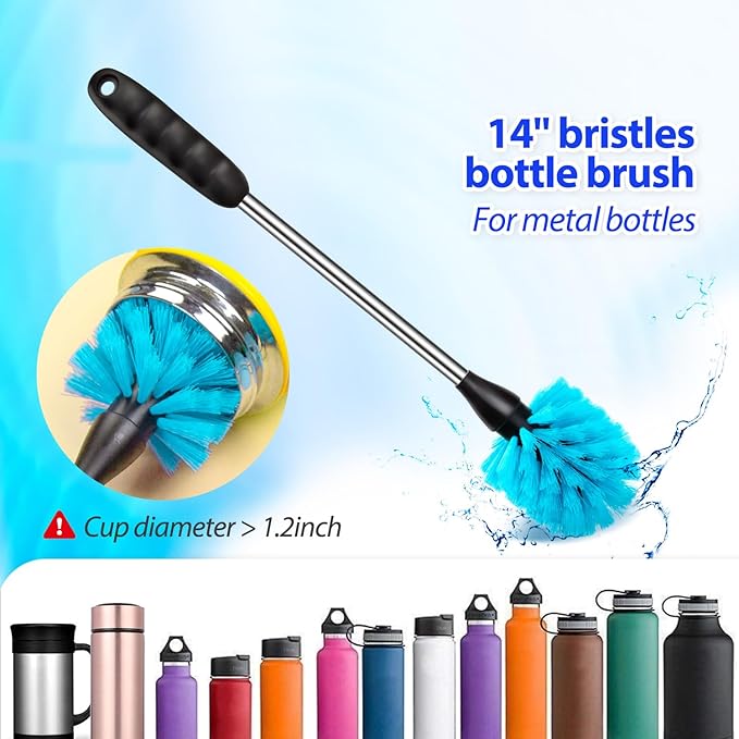 Holikme Bottle Brush Tube Cleaning Lab Set with Long Handle, Cup Cleaner for Washing Narrow Neck Beer Wine Decanter Pipes Lids Sinks Cap Covers, Pink