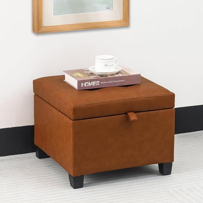 Adeco 17.5" Faux Leather Storage Ottoman by Adeco