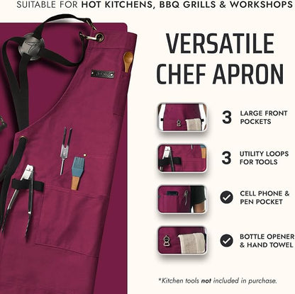 Asaya Chef and BBQ Apron with Bottle Opener and Hand Towel - 10oz Cotton Canvas - Image 2