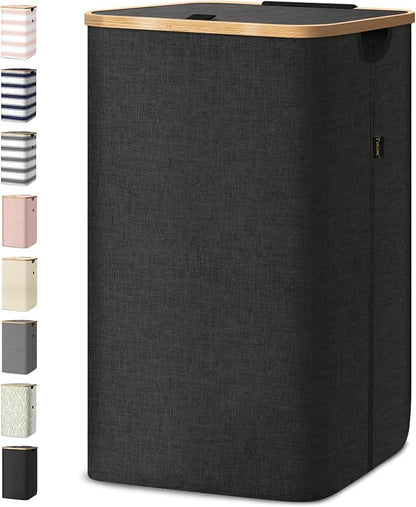 BALEINE Laundry Hamper with Lid, Tall Laundry Baskets with Bamboo Pull Handles by BALEINE