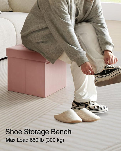 Folding Storage Ottoman, Velvet Storage Bench, - Image 4