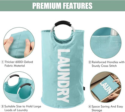 DOKEHOM 125L X-Large Collapsible Washing Laundry Basket Bag (7 Colors) for Bedroom, Fabric (Light Blue, XL)