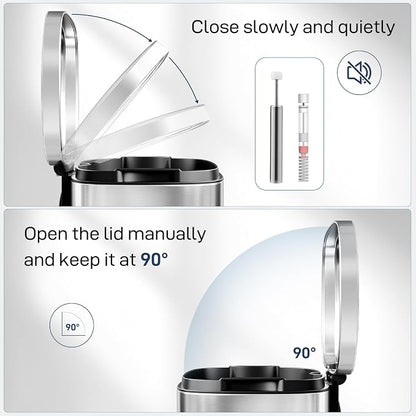 Arlopu 8 Gallon Step Trash Can, Stainless Steel Garbage Bin, Soft-Close Rubbish - Image 4