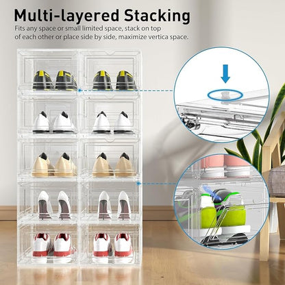 Mitees 10 Pack XX Large Thicken Sturdy Hard Plastic Clear Stackable Shoe - Image 3