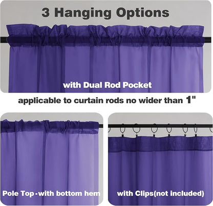 Chyhomenyc Sheer Purple Tier Curtains 24 Inch Length, Small Window Curtains - Image 3