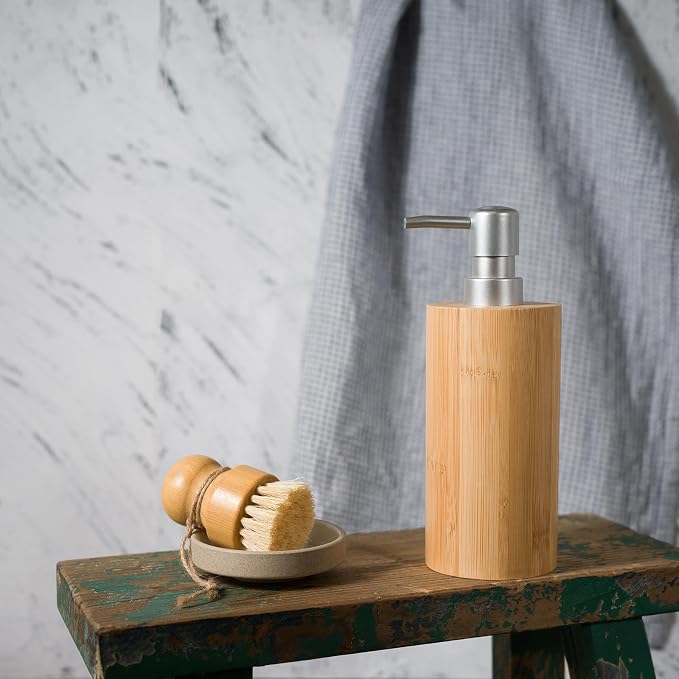 2 Pack Natural Bamboo Liquid Soap Dispensers, 10 oz Refillable Bottles - Image 5
