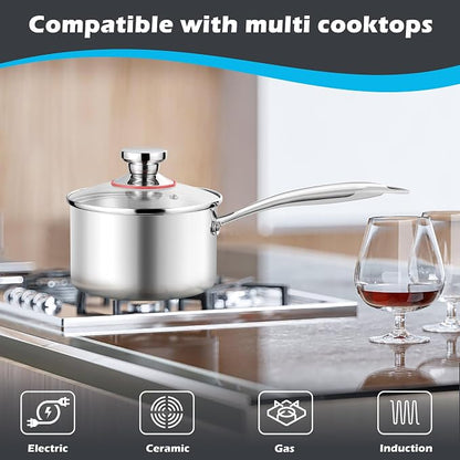 E-far 2-Quart Saucepan, Tri-Ply Stainless Steel Sauce Pan - Image 3