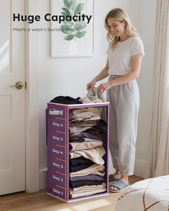 SOLEDI Laundry Hamper with Lid 100L Large & Tall Collapsible Laundry Basket, Clothes Hamper with Bag Removable Easy to Carry, Dirty Hampers for Bedroom, Bathroom, Dorm, College, Purple