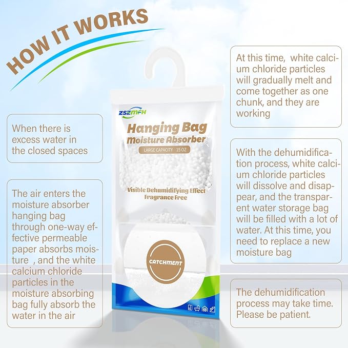 ZSZMFH 8 Pack Moisture Absorber Hanging Bags, Fragrance Free Humidity Packs - Image 4