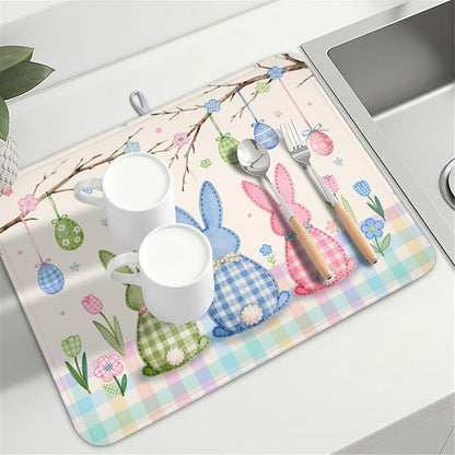 Easter Bunny Dish Drying Mat for Kitchen Counter 18 x 24 Inch Rabbit Eggs Dish - Image 8