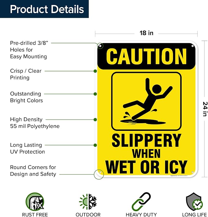 Caution Slippery When Wet Sign or ICY Sign, Indoor/Outdoor Use, USA MADE By My - Image 6