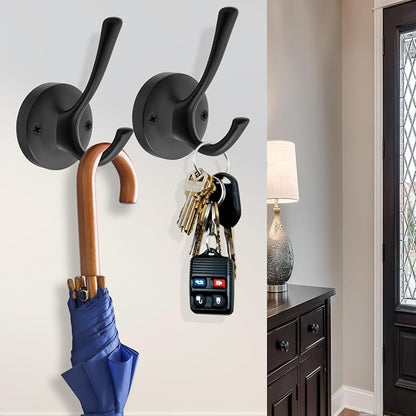 Black Towel Hooks, 2 Pack Coat Robe Hook Heavy Duty Metal Double Bathrobe Hook - Image 4