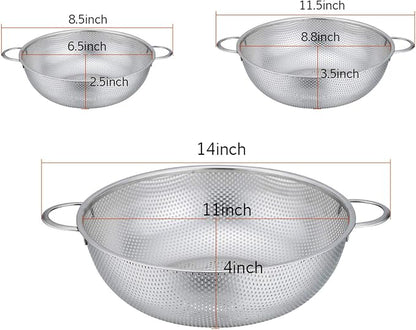 P&P CHEF Colander Set of 3, Stainless Steel Micro-Perforated Colanders Strainers - Image 5