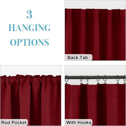 RYB HOME Living Room Curtains 63 inch Length, Burgundy Red, 2 Panels - Image 6