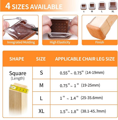 Ezprotekt 24 Pcs XL Square Clear Chair Leg Floor Protectors, Silicone Felt - Image 2