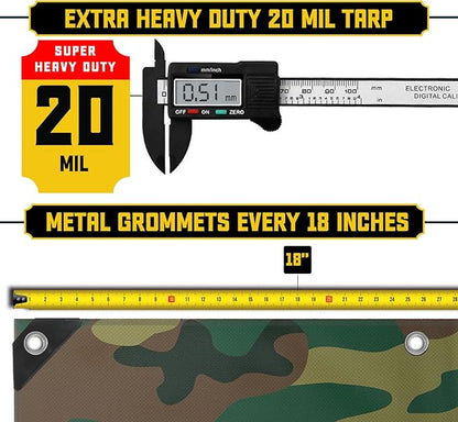 Core Tarps Extreme Heavy Duty 20 Mil Tarp Cover, Waterproof, UV Resistant, Rip and Tear Proof, Poly Tarpaulin with Reinforced Edges for Roof, Camping, Patio, Pool, Boat (Camouflage/Green 24′ X 30′)