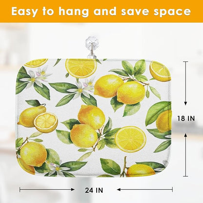 Sanwarm Absorbent Dish Drying Mat, Floral Lemon Fruits Vintage Microfiber Pad - Image 2