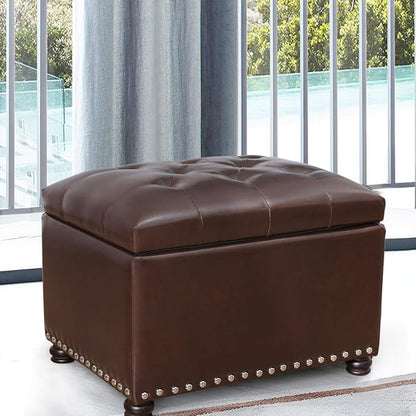 24'' Leather Storage Ottoman Rectangular Foot Rest Stool - Image 7