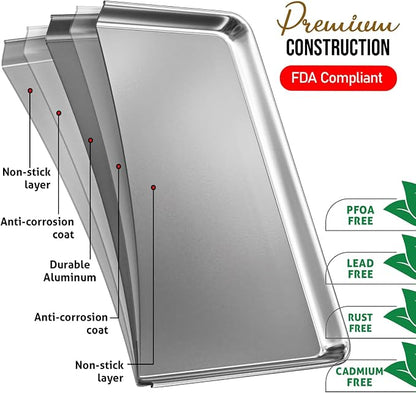 Eatex Aluminum Baking Sheet Set, 6 Pack Cookie Sheet Set, 18” x 13” Steel - Image 3