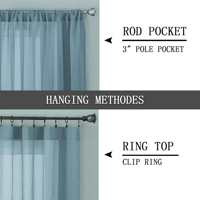 Tollpiz Short Sheer Curtain Living Room Linen Textured Curtains Sheer Light - Image 5