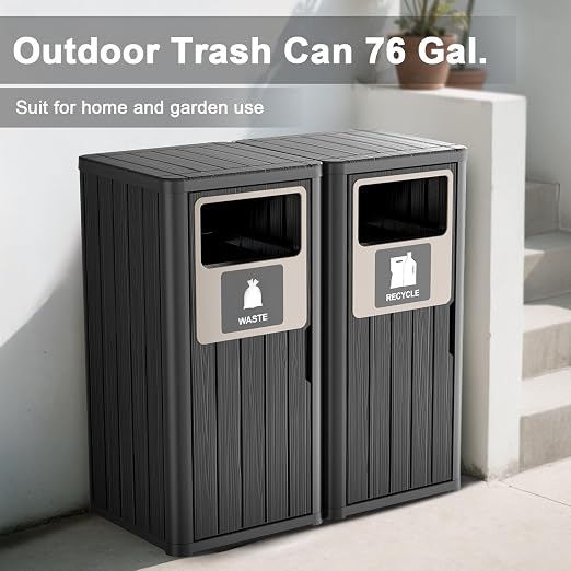 ROJIK 35" Tall Outdoor Trash Can, Weatherproof Resin Garbage Indoor Durable - Image 3