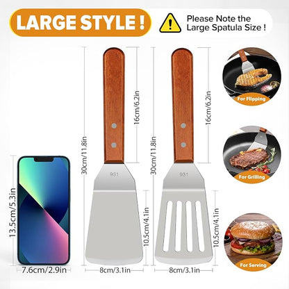 Metal Spatula Set for Kitchen Use, Wood Handle Wok Flat Top Grill Griddle - Image 3