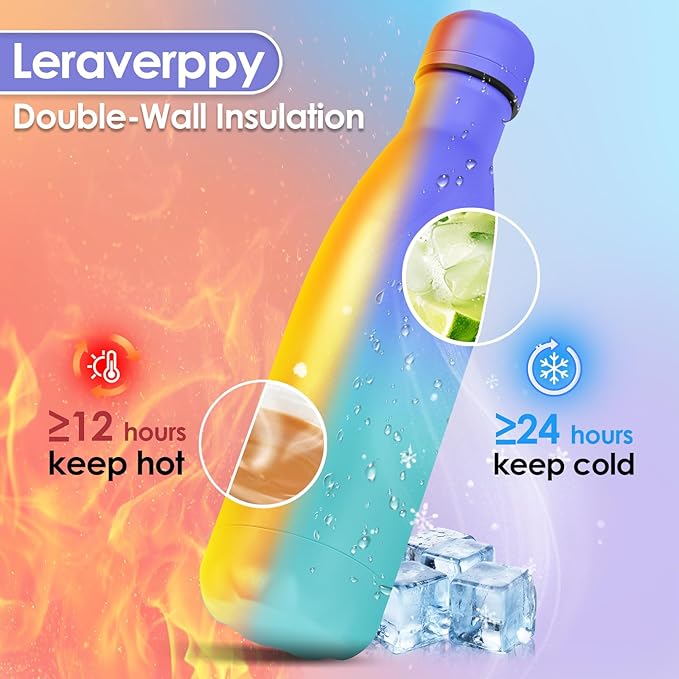 17oz Cola-Bottle Shaped Stainless Steel Leak-proof Water Bottle,Double Wall Vacuum Insulated Metal,Travel Mug For Sports Indoors & Outdoors,BPA-Free Kids Flasks,Purple Blue(1Pack)