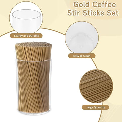 500 Pcs Gold Coffee Stirrers Holder Set Metallic Gold Coffee Stir Sticks - Image 3