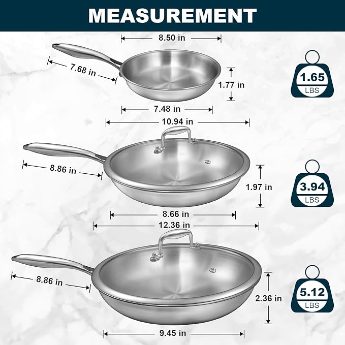 Tri-Ply Stainless Steel Frying Pans Set - Image 3