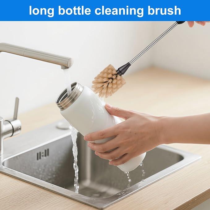 2 Pack Water Bottle Brush, 15-inch Long Handle Cleaning Brush, Kitchen Scrubber - Image 2