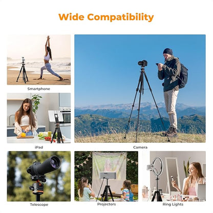 K&F Concept 75 inch/190cm Camera Tripod,Lightweight Travel Outdoor DSLR Tripods with 360 Degree Ball Head Load Capacity 8kg/17.6lbs,Cellphone Clip and Remote Control for Smartphone S255A3+BH-36