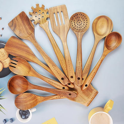 Wooden Spoons for Cooking, Wooden Utensils for Cooking 11 Pcs Wooden Kitchen - Image 5