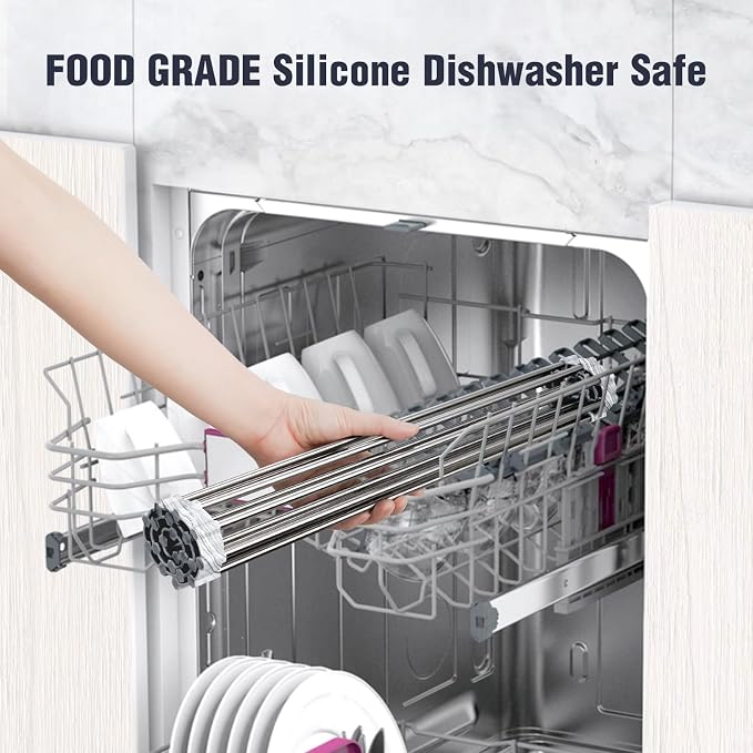 Tomorotec Stainless Steel Roll-Up Dish Drying Rack Marble Color Silicone Edges - Image 6