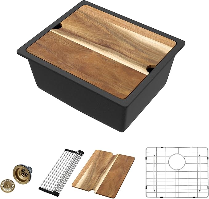 21 Black Granite Composite Bar Sink 18x18 Single Bowl Not Easily Stained Undermount Small Kitchen Sink Small Wet Bar Sinks with Workstation Quartz Natural Stone