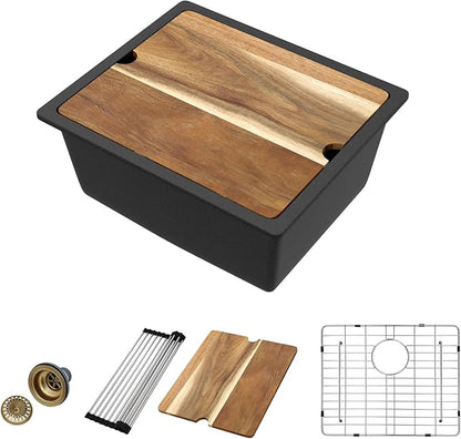 21 Black Granite Composite Bar Sink 18x18 Single Bowl Not Easily Stained Undermount Small Kitchen Sink Small Wet Bar Sinks with Workstation Quartz Natural Stone