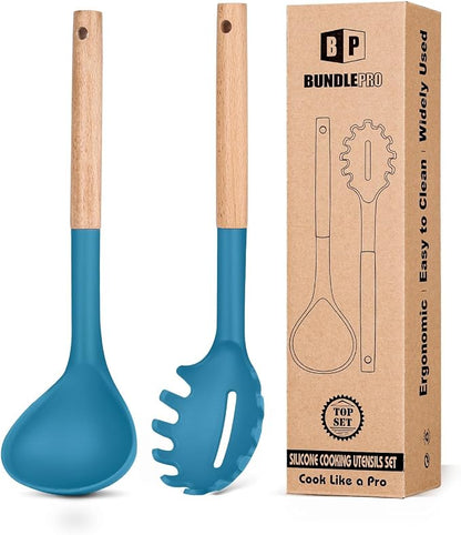 Silicone Pasta Fork and Ladle Spoon Set by BUNDLEPRO