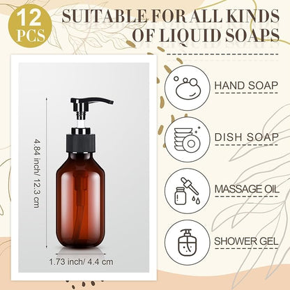 Tessco for you 12 Pack Amber Soap Dispenser Empty Plastic Pump Bottles - Image 2