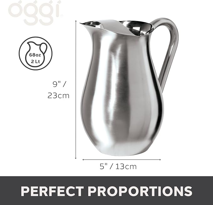 OGGI Stainless Steel Pitcher- Stainless Steel Water w/Ice Guard, Water Carafe - Image 6