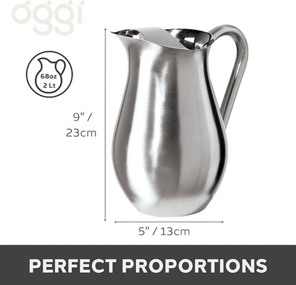 OGGI Stainless Steel Pitcher- Stainless Steel Water w/Ice Guard, Water Carafe - Image 6