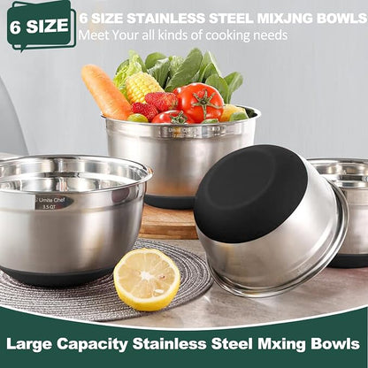 Umite Chef Mixing Bowls with Airtight Lids，6 piece Stainless Steel Metal - Image 4