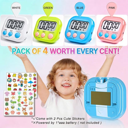 Antonki 4 Pack Digital Timer for Kids, Kitchen Timer for Cooking, Exercise - Image 7