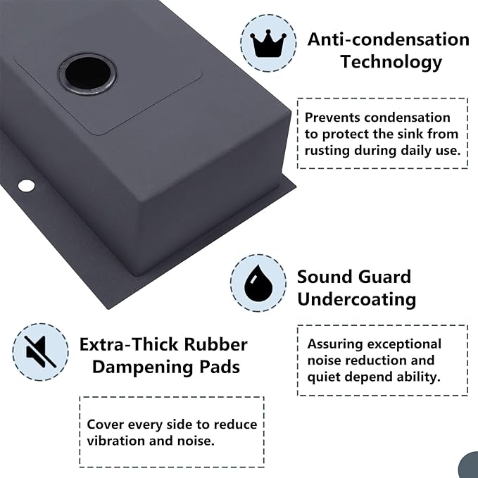 COMLLEN 33"x22"x9" Black Drop In Kitchen Sink, Top Mount SUS304 Stainless Steel Gunmetal Black 18 Gauge Large Commercial Modern Handmade Kitchen Sinks with Drain